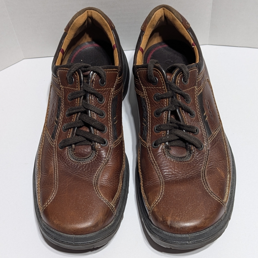 Ecco Mens Brown Leather Sneakers EU 46 US 11.5 or 12 Casual Minimalist Round Toe